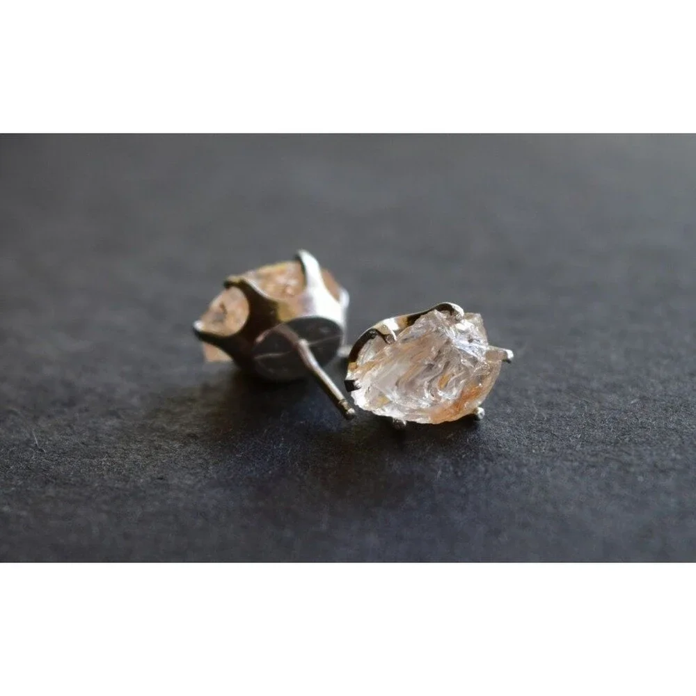 Lake County diamond earrings, 925 sterling silver, raw gemstones